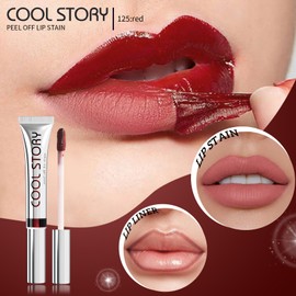 COOL STORY Peel Off Lip Stain, Long Wear Tattoo Lip Liner, Matte Finish Peel Off Lip Stain, Long Lasting, Waterproof, Transfer-proof, Highly Pigmented Color