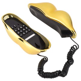 Landline Telephone, WX-3016 Mouth's Lips Shape Home Office Desktop Corded Fixed Telephone (golden)