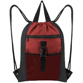 BeeGreen Black & Red Drawstring Backpack X-Large Gym Bag with Inner Zipper Pocket for Men Women Waterproof Basketball Soccer Sport Bag w Mesh & Zipper Pocket Cinch Sack