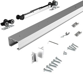 JUBEST 6FT Commercial Grade Pocket Door Hardware and Track Set with Soft Close Mechanism, Sliding Door Hardware for Door Wide 24"-36", Durable and Smoothly, Easy to Install