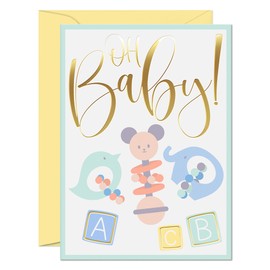 Sweetzer & Orange Baby Shower Card with Gold Foil – Gender Neutral Baby Shower Greeting for Boy or Girl – 5”x7” Baby Congratulations Card with Envelope & Gold Sticker – 300gsm Cardstock