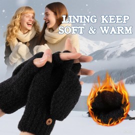 Bodvera Winter Fingerless Gloves Mittens for Women Warm Knitted Gloves Convertible Mittens Flap for Texting Driving
