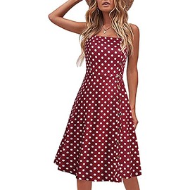 Liyinxi Summer Dresses for Women Sleeveless Polka Dot Sundress Casual A Line Spaghetti Strap Button Down Midi Beach Dress (S, 8006-Red Dot)