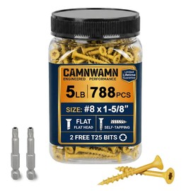 #8 x 1-5/8" Exterior Deck Screws (5 lb Box), Tan Epoxy Coated Wood Screws with T25 Star Bit, Type 17 Self-Drilling Point for Pressure-Treated Lumber, Rust Resistant Fasteners