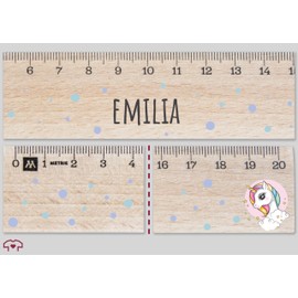 Wooden Ruler 20 cm – Unicorns – Unicorn Motif Wooden Ruler for Girls with Name, Gift Idea for Primary School and First Day of School – 20 cm – Wood