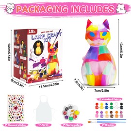 HOSSOM Basteln Mädchen 6 7 8 9 10 Jahre,DIY Katze Lampe Malset Bastelset zum Malen und als Nachtlicht,Bastelset Kinder Katze Lampe Malset, DIY Kreativ Malen Kinder Geschenkideen 3 ai 12 Anni