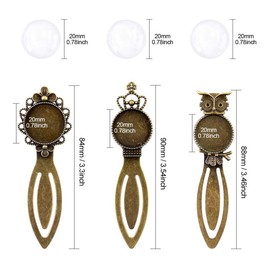 10 Pcs Antique Bronze Bookmark Pendant Tray Kit, 5 Styles Assorted Styles Bookmark Pendant Tray with Glass Cabochon for Bracelet Necklace DIY Jewelry Making and Book Marker Making