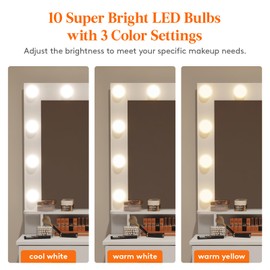 Lifewit Vanity with Mirror and Lights, Adjustable Color/Brightness, White Makeup Desk with 2 Drawers and Stool for Bedroom, Bathroom, Makeup Room