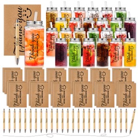 Skylety 72 Pcs Employee Appreciation Gifts Bulk 13. 5oz Clear Tumblers with Lids Straws Spiral Notebooks Sticky Note Pens for Team Staff Coworker Teacher (Vertical)