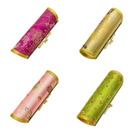 MIAO JIN 4PCS Lipstick case with mirror Lipstick case Storage case Kiss lock of iron Cylinder Mini portable Vintage floral pattern jewelry case cosmetic case