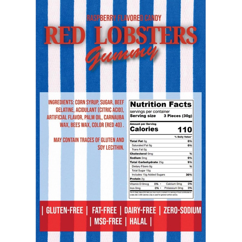 SweetGourmet Red Lobsters Gummy Chewy Candy, Raspberry Flavor, Halal, 1.5