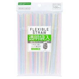 Curelio Life Straws, Bendable, Striped, 100 pcs, 0.2 x 7.5 inches (5 x 190 mm), Individually Packaged, Clear Bag, Food Sanitation Law Compliant, Disposable Straws (1)