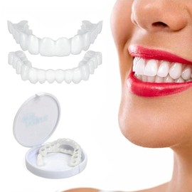 Instant Dentures Prosthetic Teeth Beauty False Teeth Upper+Lower Teeth Instant Smile Temporary Teeth and Denture Case Missing Dentures Denture Repair 2-Piece Set
