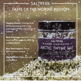 Saltverk Sea Salt - Gourmet, Icelandic, Hand Harvested and Sustainably Made - Arctic Thyme 2.82 Oz