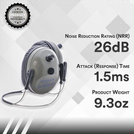 Pro Ears GSPT300GBH Pro TAC Plus Gold, Noise Reduction Rating 26DB, Behind The Head, Green