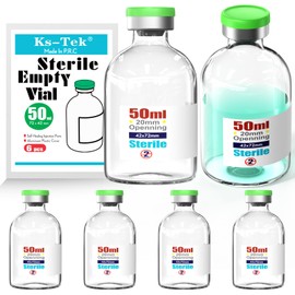 Ks-Tek Sterile Empty Vials with Self Healing Injection Port,with Flip Off Aluminum Cap,Sterile Package (50ml,6)