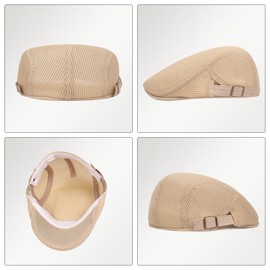 HIQIU Unisex Peaked Cap Beret Hat Men's Breathable Mesh Flat Cap Men's Summer Gatsby Newsboy Beret Cap Flat Cap Men's Summer Hat Sports Hat Adjustable 55 cm - 60 cm, beige, M - L