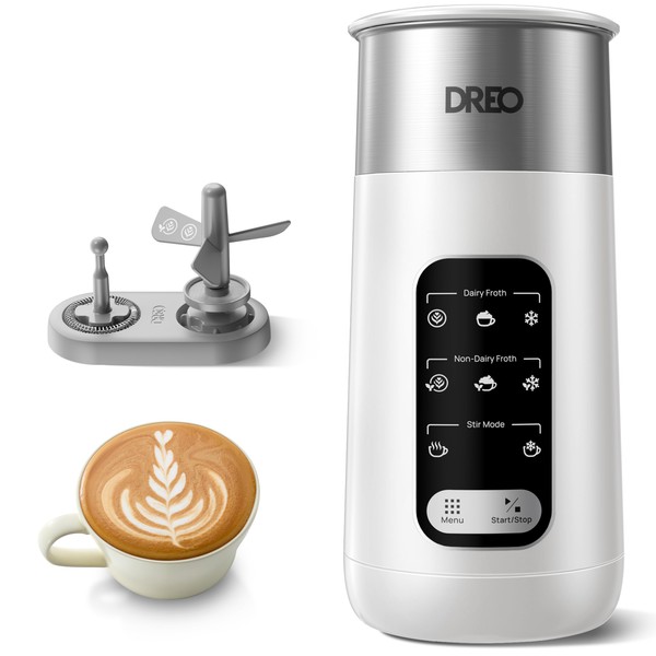 Dreo Milk Frother, 8-in-1 Electric Frother for Latte Art Coffee,