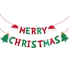 cobee MERRY CHRISTMAS Bunting Garland, Glittering Merry Christmas Banner, Red & Green Christmas Banner Bunting Bunting Letters Banner for Party Hanging Ornaments Fireplace Decoration