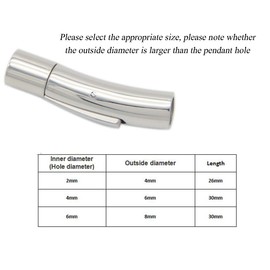 AKOAK Stainless Steel Jewelry Connector 2/4/6 mm Hole Tube Hook Clasps for DIY Leather Cord Bracelet Necklace Cord Ends Snap Lock,Pack of 2 (Silver, 2 mm)