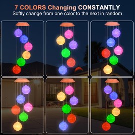 Qoosea Solar Wind Chimes for Outdoors, Crystal Ball Solar Lights for Outdoor Hanging, Colour Changing Wind Chime, Garden, Waterproof Solar Garden Lights for Garden, Tree, Balcony, Yard, Wedding