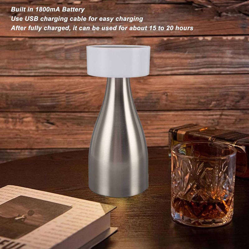 Metal Table Lamp Stepless Dimmable 3 Color Touch Control Rechargeable