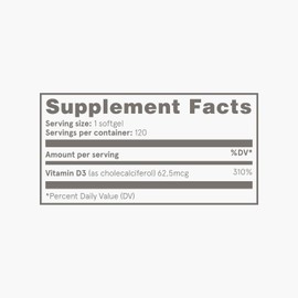 Puori Vitamin D3 with Virgin Coconut Oil - 240 x 2500 IU - for Muscle Function, Bone Health, Immune Support and Calcium Uptake- Non-GMO and Gluten Free - For Adults