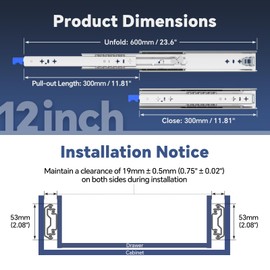 ToBeGreat Heavy Duty Drawer Slides with Lock 12 Inch,Full Extension Ball Bearing Slides for Tool Cabinets, Workbenches, Cold-Rolled Steel（with Lock, 250lb