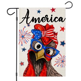 4th of July Garden Flags for Outdoor, Patriotic America Chicken Small Summer Yard Decoration for Farmhouse Holiday Independence Day, Memorial Day Outside Decor 12x18 Inch Double Sided
