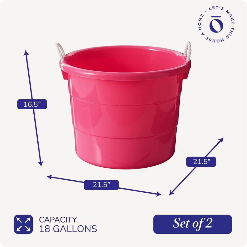 HOMZ 2-Pack Utility Tub, Large Plastic Storage Bucket with Rope