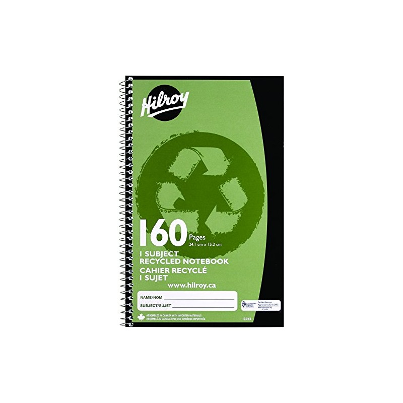 Hilroy Recycled Spiral Notebook, College Ruled, 6 X 9-1/2 Inches,