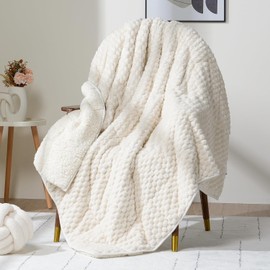 Fleece Weighted Blanket for Adults 60" x 80" 15lbs Fuzzy Blankets White