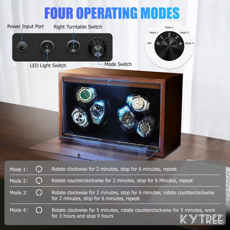 Kytree Watch Winder for Automatic Watches, 6 Watch Rotator with