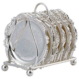 Nerien 6 Piece Coaster Creative Drink Coasters with Decorative Rack European Style Vintage Coaster Silver Plated Gold Plated Cocktail Coaster