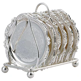 Nerien 6 Piece Coaster Creative Drink Coasters with Decorative Rack European Style Vintage Coaster Silver Plated Gold Plated Cocktail Coaster
