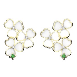 Floral Drop Earrings, Gold Plated Clover Design with Crystal and Green Stone, Women's Fashion Jewelry