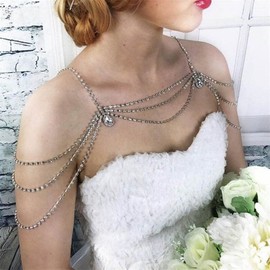 Foyte Wedding Rhinestone Body Chain Crystal Shoulder Necklace Chains Bride Layered Tassel Body Jewelry Party Dance Dress Accessories for Women