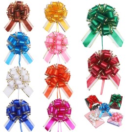 10pcs 6 Inch Large Big Pull Bow with Gold Edge, Car Gift Wrapping Bows Ribbon for Gift Wrapping, Wedding Cars, Baskets,Christmas Wrapping, Party Decorations (Mixed Color)