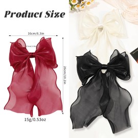 Haarschleifen Clips, 3 Stück Haarschleife, 3 Farben Haarspangen mit Großer Schleife langer Schwanz Französisches Band Haarnadeln Weiche Seidige Satin für Mädchen Damen Frauen (Schwarz, Weiß, Rot)