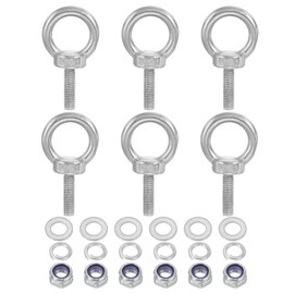 PATIKIL M6 x 20mm Eye Bolt with Nut, 6 Pack 304 Stainless Steel Lifting Shoulder Eyebolt Lift Thread Screws for Hanging, Silver