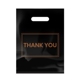 Belinlen 100 Pcs Thank You Merchandise Bags, 9x12inch Plastic Merchandise Bags, Plastic Shopping Bag Perfect for Small Business, Christmas market, Store, Boutique(Black)
