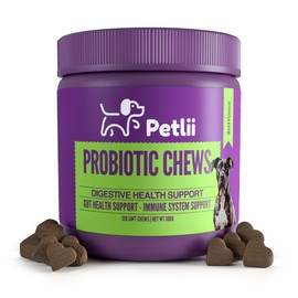 Petlii PROBIOTIC CHEWS - dog probiotics for gut health - digestive enzymes for dogs - Dog flatulence treatment - pumpkin for dogs - 120 Tasty beef treats