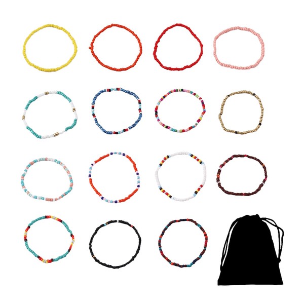15 Pieces Colorful Anklets Bohemian Style Beads Beads Beads Elastic