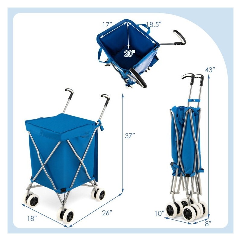 Costway Folding Shopping Utility Grocery Storage Cart With Water-Resistan
