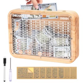 Wooden Money Box with Counter Money Box with Numbers Checks, Wooden Piggy Bank for Adults and Children, Money Box