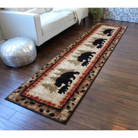 Masada Rugs, Cabin Lodge Area Rug Bear and Cub Scene (2 Feet 8 Inch X 10 Feet) Runner