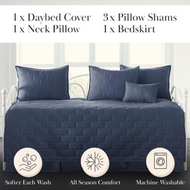 Southshore Fine Living, Inc. Twin Daybed Comforter Set, 6-Piece Twin Bedding Set with Daybed Cover, 3 Pillow Shams, Bed Skirt, Throw Pillow - Day Bed Quilt Set, Brickyard Dark Blue