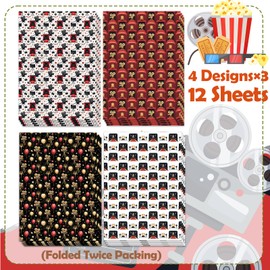 Movie Night Wrapping Paper Cinema Red Carpet Designs Gift Wrap for Party,Film Lovers,Movie Buffs,Theaters,20"×28"