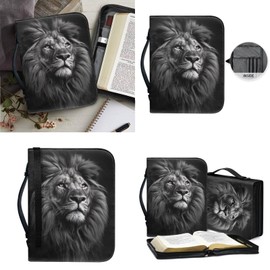Lotusorchid Bible Cover for Men with Leather Keychain, Lion Print Bible Carrying Case Church Bag Men's Bible Protective Cover for Bible Study, Black, Size XL