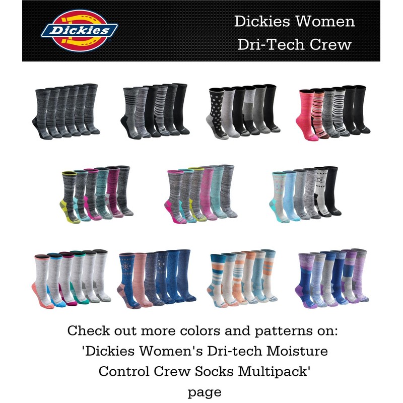 Dickies Women's Dri-Tech Essential Moisture Control Crew Socks, Available in